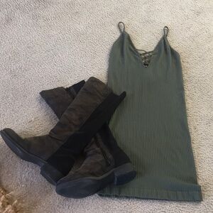 BEBE/“DONNA”RIBBED SWEETHEART DRESS IN”OLIVE GREEN”/NWT